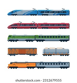 Train as Rail Freight and Passenger Transport Service Vector Set