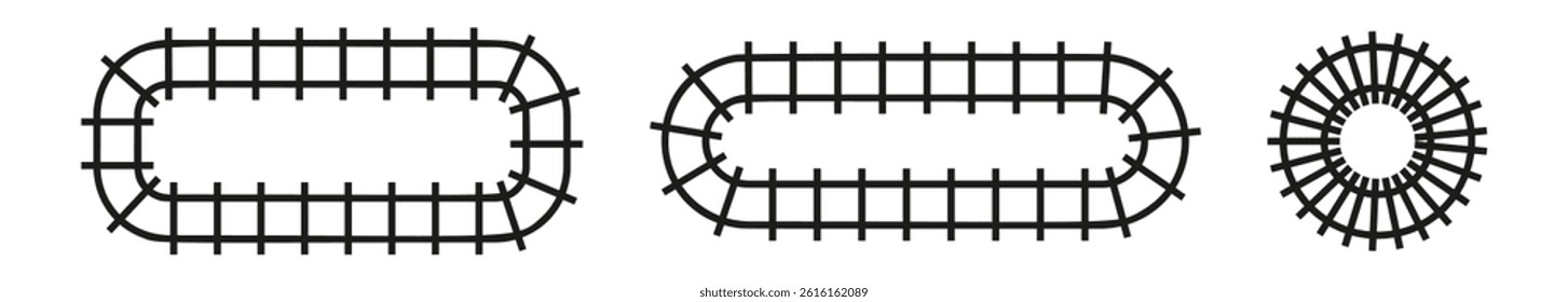 Train rail track railway pattern. 3D subway line road map illustration. Flat vector illustration isolated on white background.
