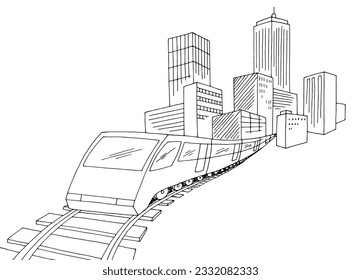 Train railroad from the city graphic black white landscape sketch illustration vector