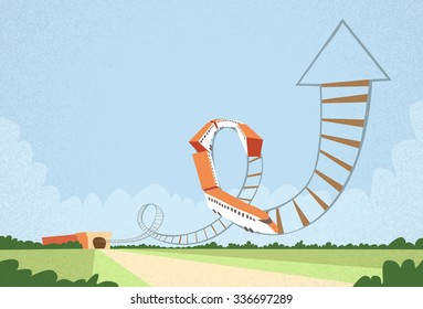 Train Railroad Concept Air Loop Flat Retro Vector Illustration