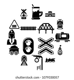Train railroad icons set. Simple illustration of 16 train railroad vector icons for web