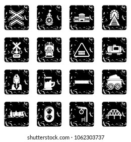 Train railroad icons set vector grunge isolated on white background 