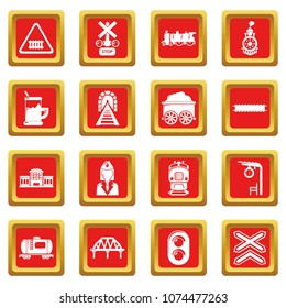 Train railroad icons set vector red square isolated on white background 