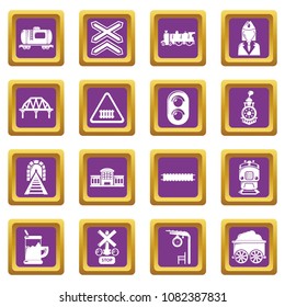 Train railroad icons set vector purple square isolated on white background 