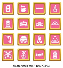 Train railroad icons set vector pink square isolated on white background 