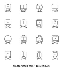Tren, ferrocarril, conjunto de iconos de la estación. Concepto simple de señalización de icono del contorno delgado del tren. ilustración vectorial. 