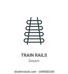 Icono del vector de contorno de las vías del tren. Icono de raíles de tren negro de línea delgada, ilustración de elemento simple vector plano del concepto de desierto editable trazo aislado sobre fondo blanco