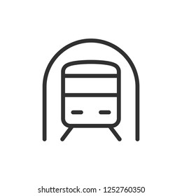 train and rails in the tunnel, front view. linear icon. Metro. Line with editable stroke