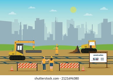 Train railway construction 2d flat vector illustration concept for banner, website, landing page, ads, flyer template