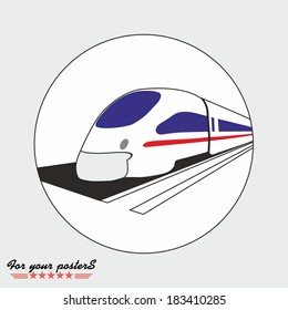 Train, railway emblem. Flat vector design