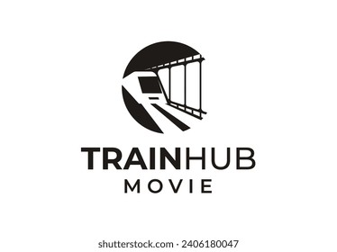 Train Railway with Film Strip Movie Logo Template