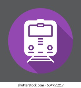 Train, railway flat icon in round colorful button, circular vector sign with long shadow effect. Flat style design