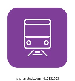 Train, railway flat line icon, linear vector sign on colorful rounded square button isolated on white. 