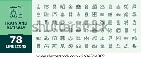 Train And Railway line icon set. Contains related to travel, vehicle, railroad, railway, subway and more. Minimal icons pack. Transport modern icon set. Pixel perfect. Editable vector.