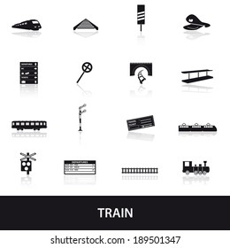 train and railway means of transportation black simple icons set eps10