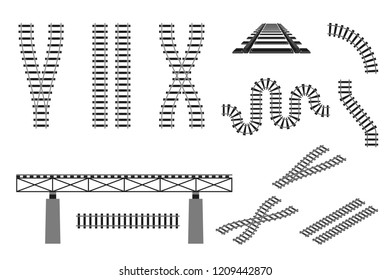 Train railway road rails elements constructor vector illustration