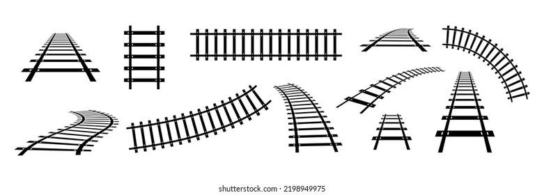 Train railway road set. Rail transport path element collection. Vector isolated on white.