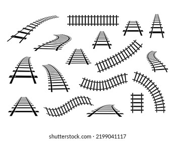 Trayectoria ferroviaria. Colección de elementos de ruta de transporte por ferrocarril. Vector aislado en blanco.