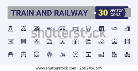 Train And Railway simple icon. Contains outline symbols like rail, tram, subway, road, train, locomotive, transportation and more. Transport icon pack. Pixel perfect. Vector line and solid icons.