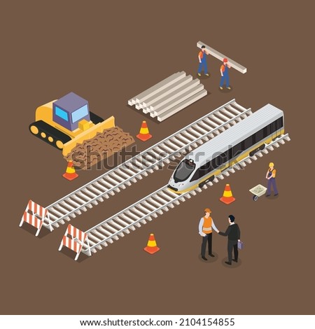 Train railway site construction isometric 3d vector concept for banner, website, illustration, landing page, flyer, etc.