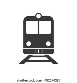 Gleis- oder Bahnhofssymbol. Vordere Sicht auf Zug oder Straßenbahnschild. Vektorillustration-Einzelobjekt.