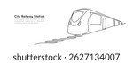 Train and railway station in one continuous line drawing. Metro and subway symbol in simple linear style. Express railroad concept in editable stroke. Doodle vector illustration