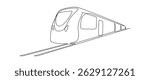 Train and railway station in one continuous line drawing. Metro and subway symbol in simple linear style. Express railroad concept in editable stroke. Outline vector illustration