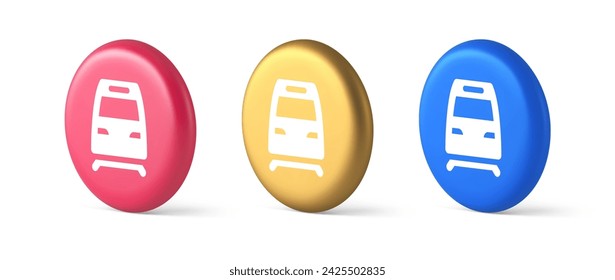 Train railway subway locomotive button rail passenger transportation travel 3d realistic blue gold and pink icons. Railroad engine transit track tram cargo shipping web app