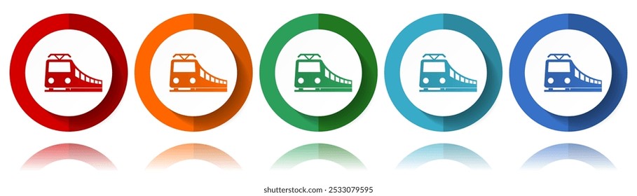 Tren, ferrocarril, iconos vectoriales de transporte, conjunto de iconos planos para diseño de logotipos, diseño web y aplicaciones móviles, colección de Botón de Web colorido en eps 10