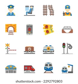 Train and railways flat icon set 1. intercity, international, freight trains, symbols collection.