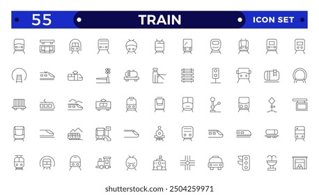 train and railways icon set. intercity, international, freight trains, linear icons. 
