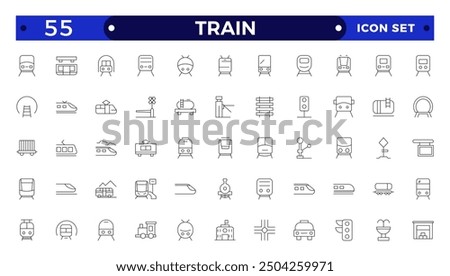 train and railways icon set. intercity, international, freight trains, linear icons. 
