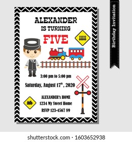 Train Railways Invitation, Birthday Invitation