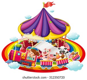Train ride around the rainbow illustration