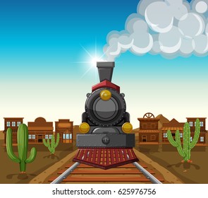 Train ride in desert town illustration