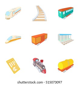 Train ride icons set. Cartoon illustration of 9 train ride vector icons for web