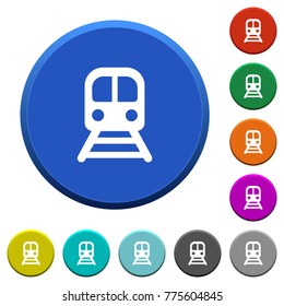 Train round color beveled buttons with smooth surfaces and flat white icons