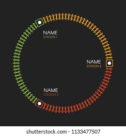 	
Train Round Track Logo. Railroad, Railway Simple Icon, Rail Track Direction, Vector Illustrations On Black Backgroud, Colorful Stairs, Subway Stations Map, Infographic Elements.