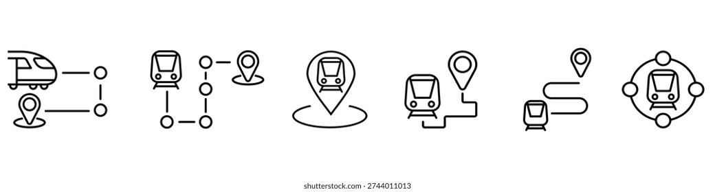 Train route icon vector set. Railway navigation Illustration sign collection. metro line map symbol. Railway direction logo. 