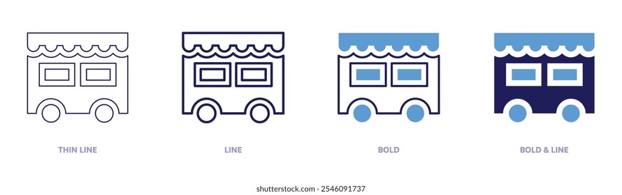 Icono de rutas de tren en 4 estilos diferentes. Línea delgada, línea, negrita y línea negrita. Estilo duotono. Trazo editable.