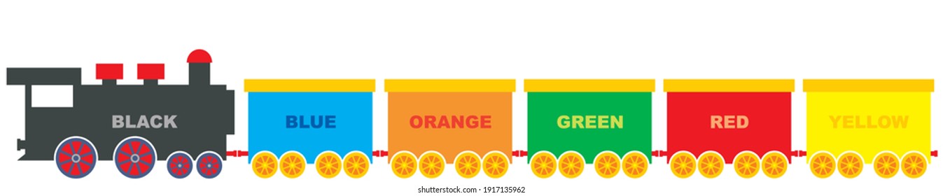 Train, set of four wagons and steam locomotive, color recognition, vector illustration