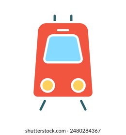 Train set icon. Red train, blue window, transportation, rail travel, public transit, locomotive, journey, commuting, travel, vehicle.