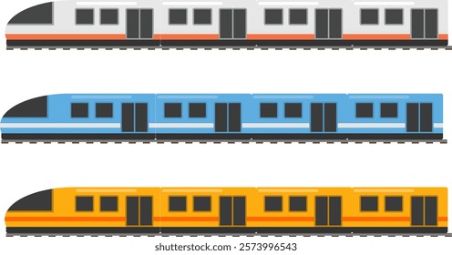 Train, set of realistic trains with locomotives isolated on white background. Vector, cartoon illustration. Vector.