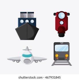 Train ship motorcycle airplane icon. Colorfull and flat , vector 