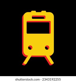 Train sign. 3D Extruded Yellow Icon with Red Sides a Black background. Illustration.