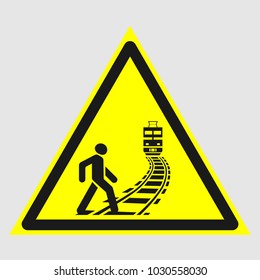 Train sign. Attention trains crossing road ahead sign.