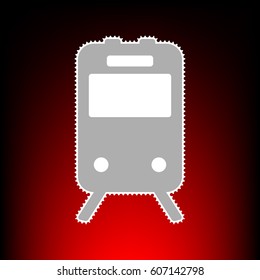 Train sign. Postage stam or old photo style on red-black gradient background.