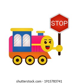 Train Sign Stop at railroad pedestrian bridge because a train is going to pass  Cute Character Icon, Logo, and illustration Vector