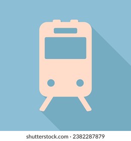 Señal de tren. Icono de seda crudo con una sombra muy larga en el fondo azul cielo oscuro. Ilustración.