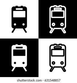 Train sign. Vector. Black and white icons and line icon on chess board.
